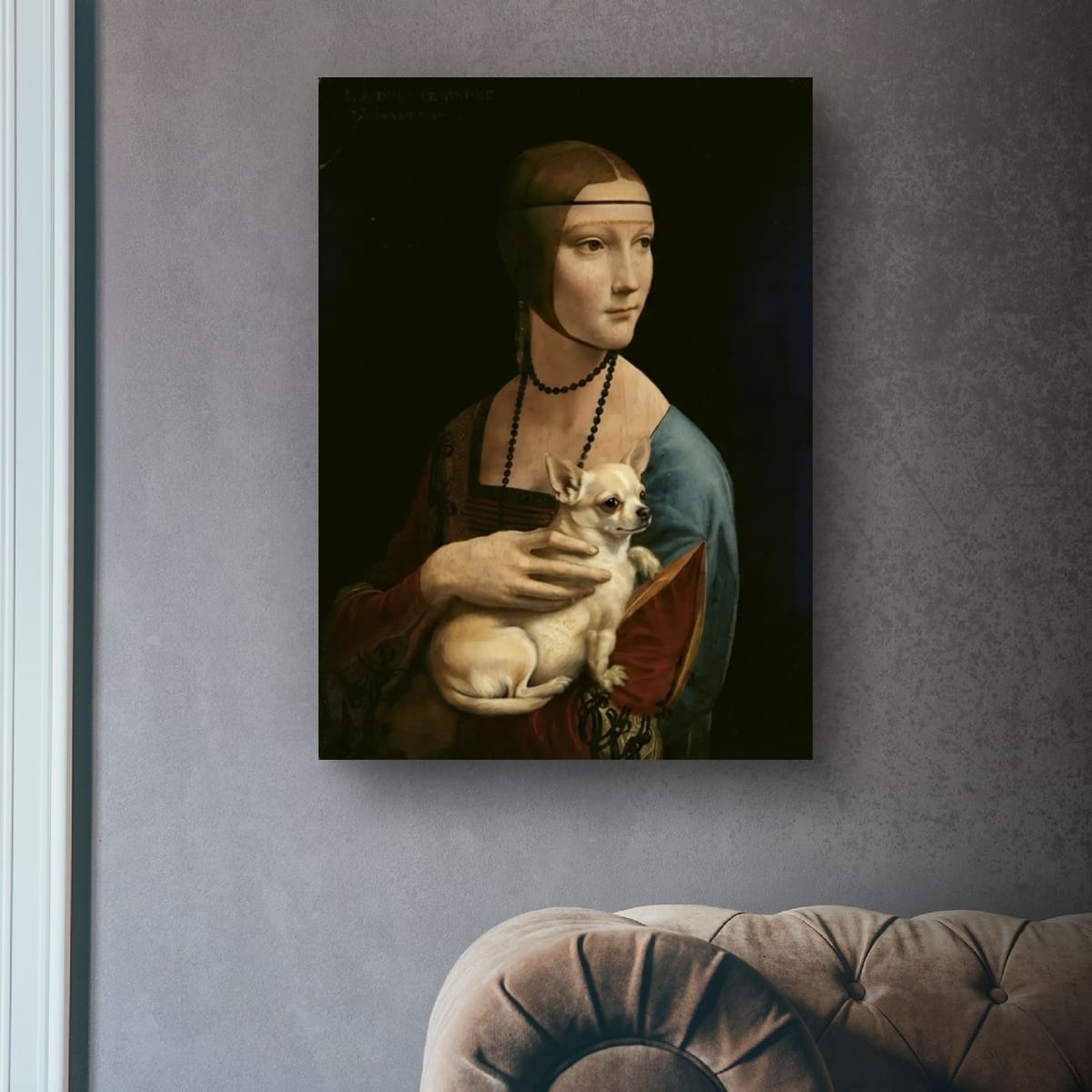 Matte Vertical Poster — Renaissance Lady with Chihuahua Art Print