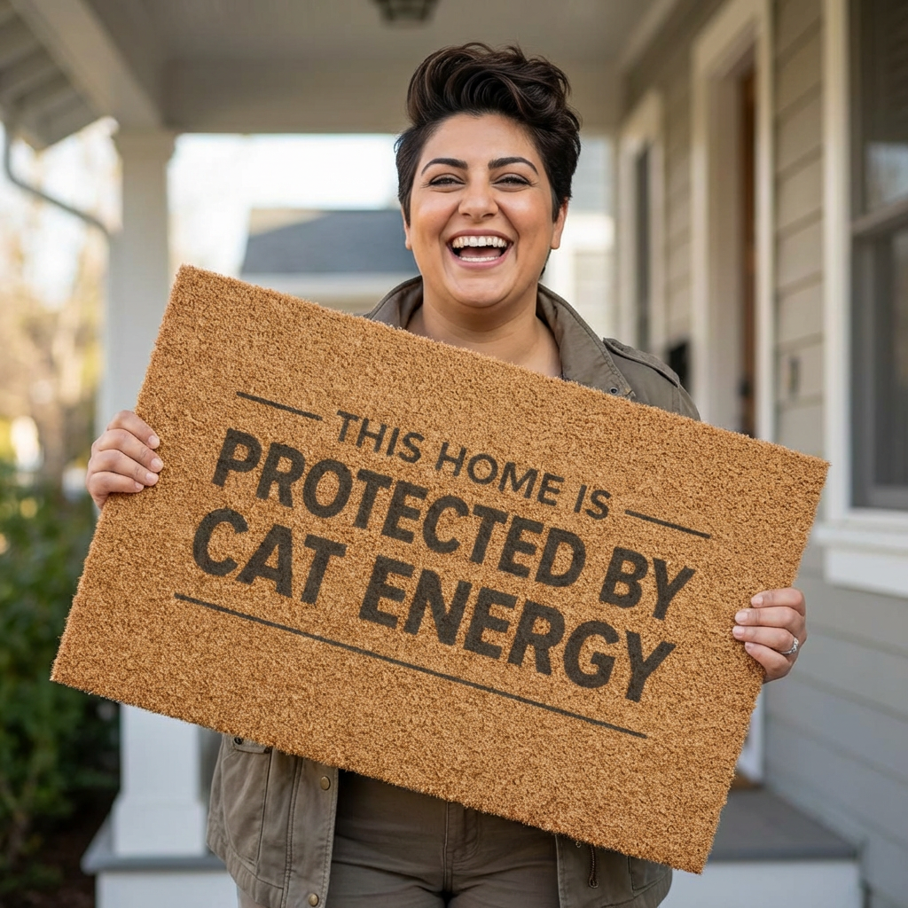 Protected by Cat Energy Doormat – Funny Cat Lover Welcome Mat