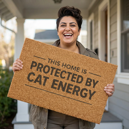 Protected by Cat Energy Doormat – Funny Cat Lover Welcome Mat