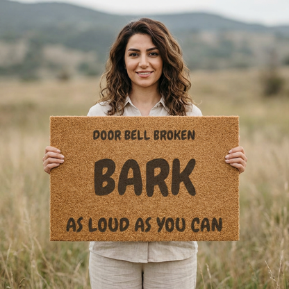 Doormat — "Door Bell Broken Bark As Loud As You Can" Funny Dog Welcome Mat