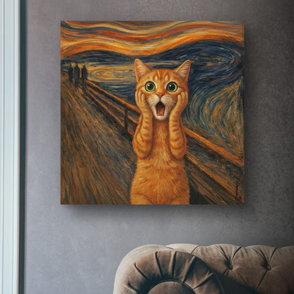Cat Scream Poster — Funny Orange Cat Matte Wall Art (The Scream Parody)