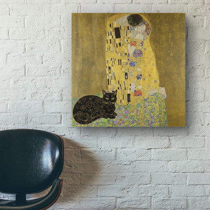 Klimt-Inspired 'The Kiss' Cat Poster — Matte Vertical Art Print