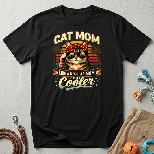 Cat Mom T-Shirt — "Cat Mom Like A Regular Mom But Cooler" Retro Graphic Tee