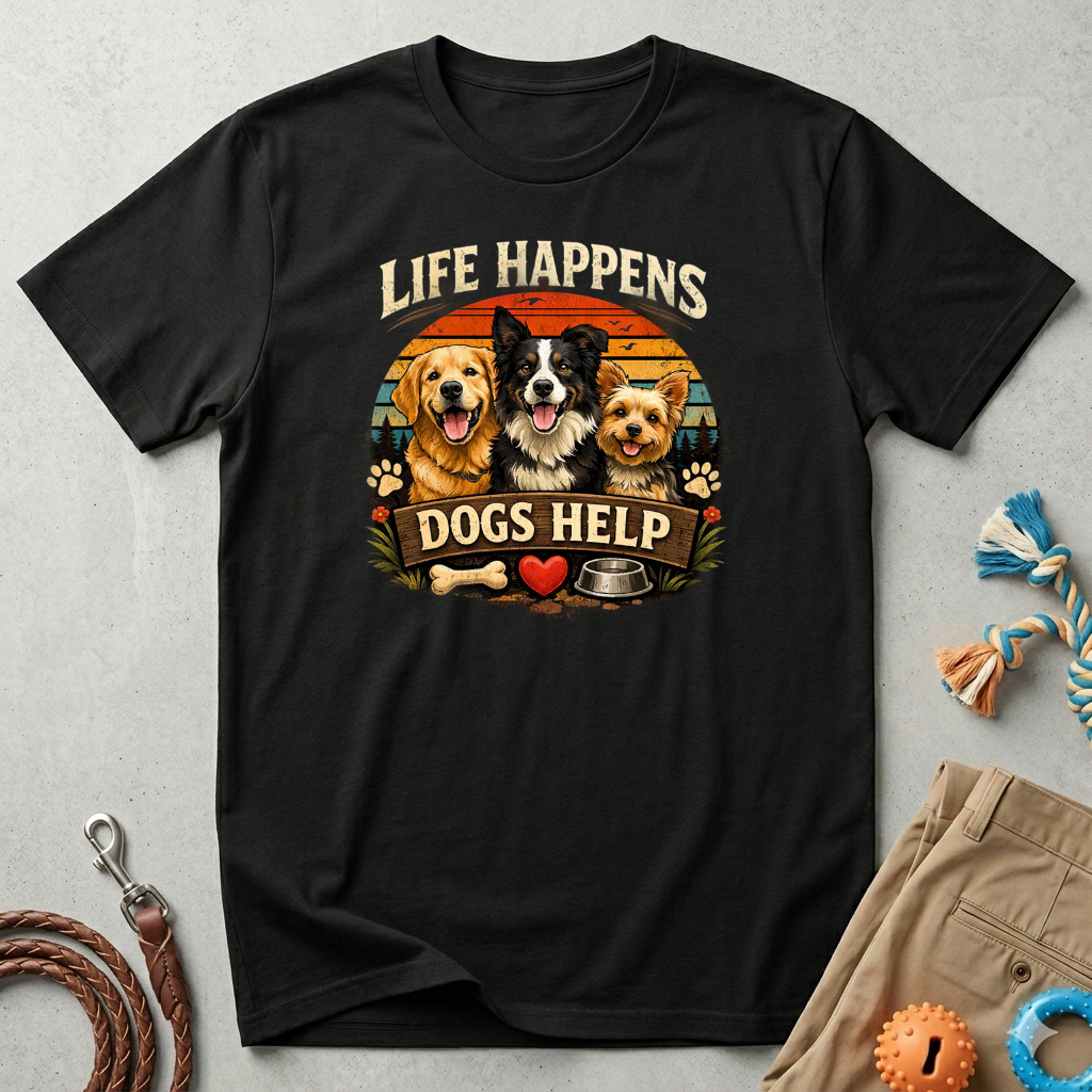 Life Happens Dogs Help T-Shirt — Vintage Rescue Dog Lover Tee