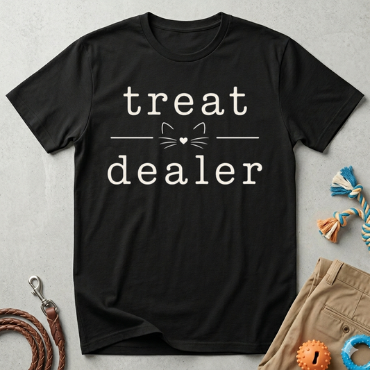 T-Shirt — "Treat Dealer" Cute Cat Treats Graphic Tee