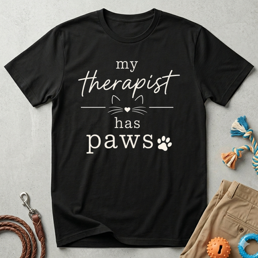 My Therapist Has Paws T-Shirt — Cute Cat Lover Tee