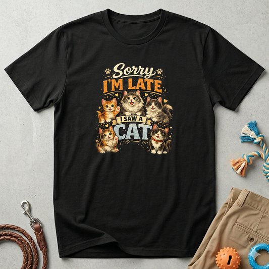 Sorry I'm Late I Saw A Cat T-Shirt — Cute Cat Lover Graphic Tee