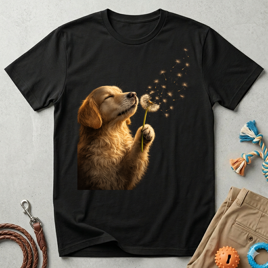 Puppy & Dandelion T-Shirt — Cute Dog Blowing Dandelion Graphic Tee