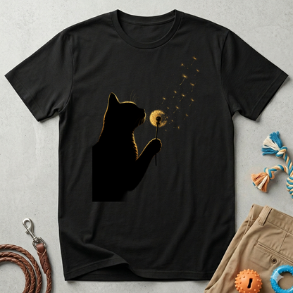 Cat Silhouette Dandelion Tee — Whimsical Night Cat T-Shirt