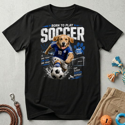 Born to Play Soccer T-Shirt — Golden Retriever Soccer Dog Design