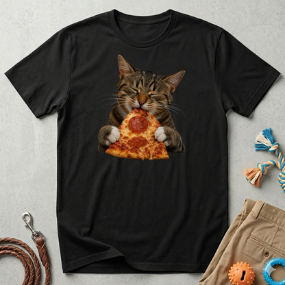Cat Eating Pizza T-Shirt — Cute Pizza-Loving Cat Graphic Tee