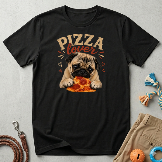 Pizza Lover Pug T-Shirt — Cute Dog & Pizza Graphic Tee for Pet and Food Fans