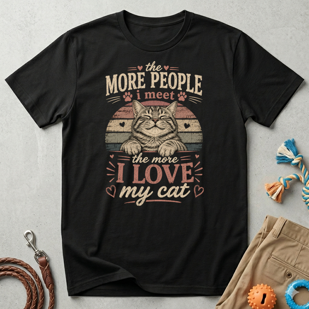 Cat Lover T‑Shirt — “The More People I Meet the More I Love My Cat” Retro Graphic