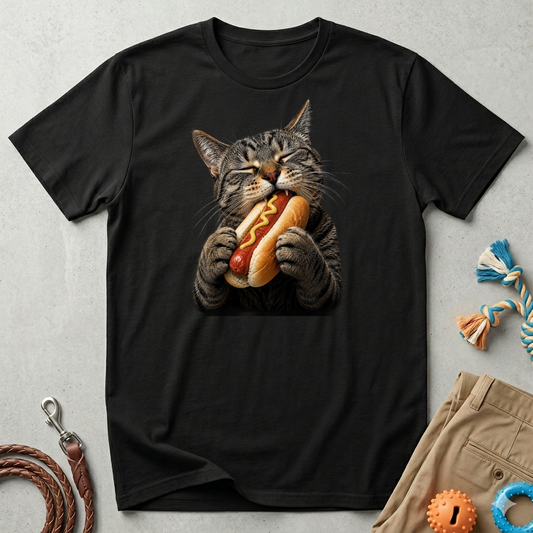 Cat Eating Hot Dog T-Shirt — Funny Cute Cat Graphic Tee