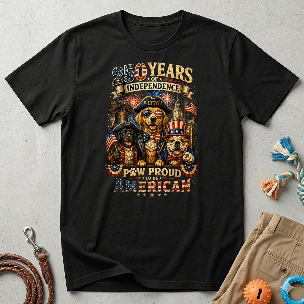 250 Years of Independence Dog T-Shirt — Paw Proud American 1776 Patriotic Tee