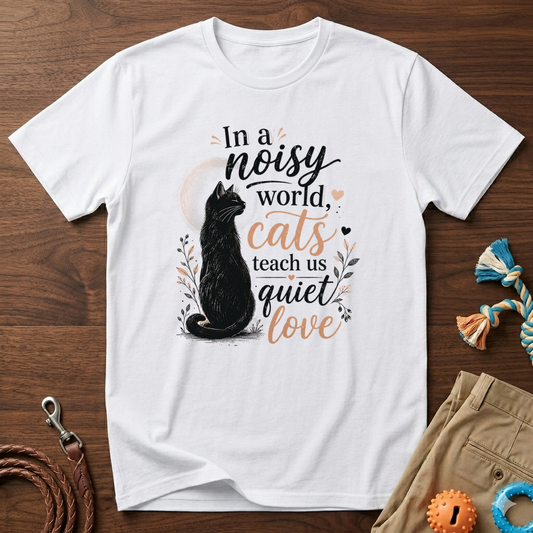 Cat Lover T‑Shirt — "In a Noisy World, Cats Teach Us Quiet Love"