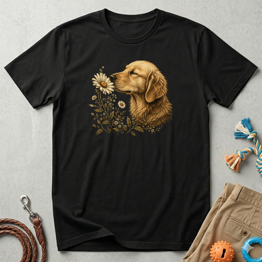 Golden Retriever & Daisies T-Shirt — Floral Dog Lover Tee