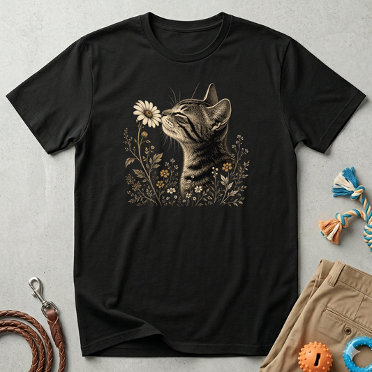 Cat & Wildflower T-Shirt — Whimsical Floral Kitty Tee