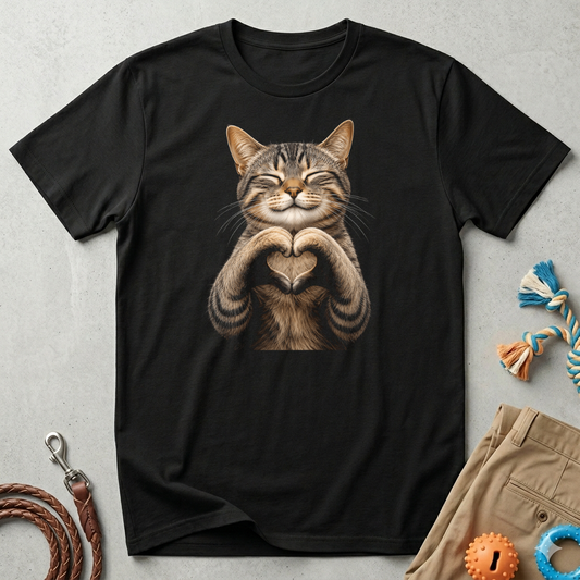 Smiling Tabby Cat Heart Pose T-Shirt
