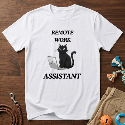 Remote Work Assistant T-Shirt — Cute Black Cat Laptop Tee for WFH