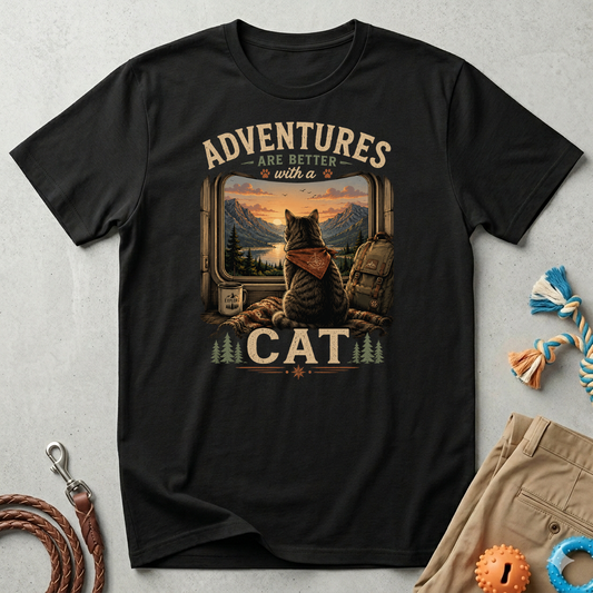 Adventure Cat T‑Shirt — “Adventures Are Better with a Cat” Graphic Tee