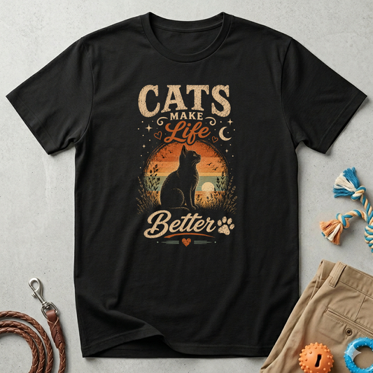 Cats Make Life Better T-Shirt — Vintage Sunset Cat Lover Tee