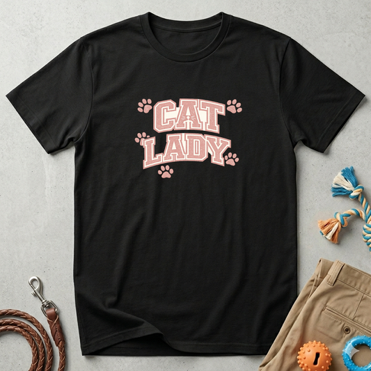 Cat Lady T-Shirt — Cute Pink Paw Print Graphic Tee for Cat Lovers
