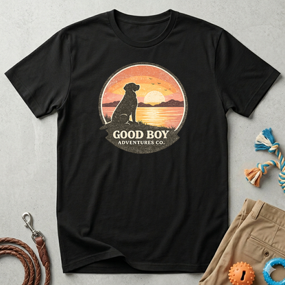 Dog Sunset T-Shirt — "Good Boy" Retro Beach Graphic Tee