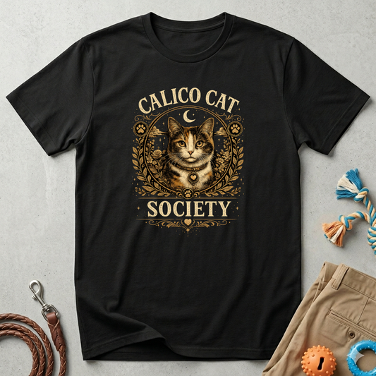 Calico Cat Society T-Shirt — Vintage Moon & Floral Cat Graphic