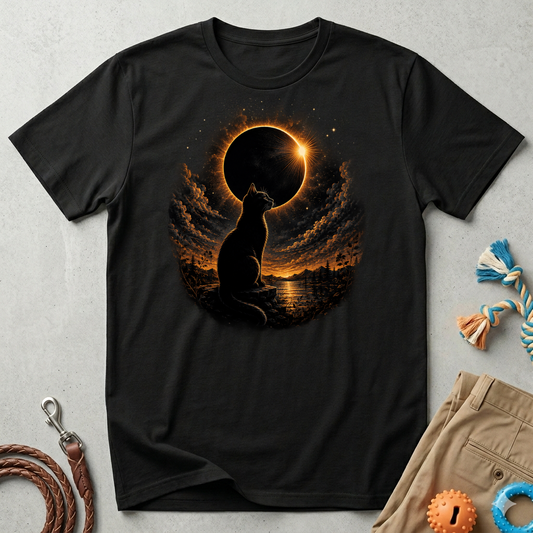 Eclipse Cat T-Shirt — Cosmic Solar Eclipse Cat Silhouette Tee