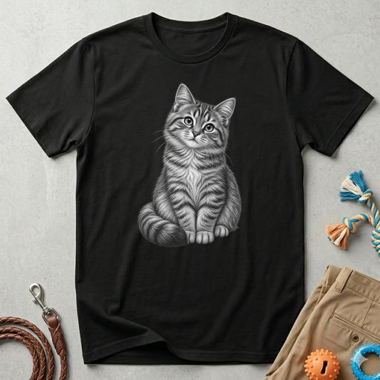Cat Portrait T-Shirt — Realistic Gray Tabby Kitten Tee