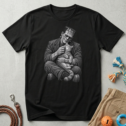 Frankenstein Holding Kitty T-Shirt — Cute Gothic Horror Tee