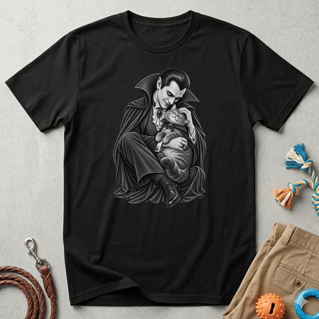 Vampire & Kitty Tee  Cute Gothic Dracula Cat Graphic T-Shirt