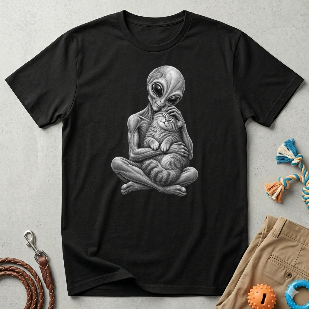 Alien Holding Cat T-Shirt — Cute Sci‑Fi Cat Lover Graphic Tee