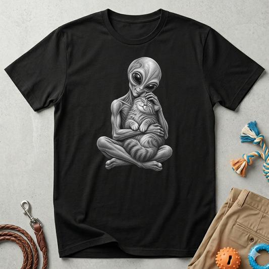 Alien Holding Cat T-Shirt — Cute Sci‑Fi Cat Lover Graphic Tee