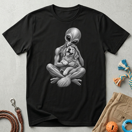 Alien Hug T-Shirt — Cute Alien Holding Dog Graphic Tee