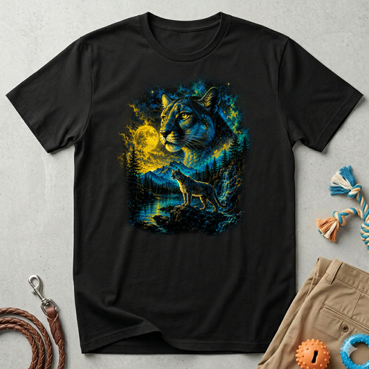 Moon T-Shirt — Neon Cosmic Big Cat Graphic Tee