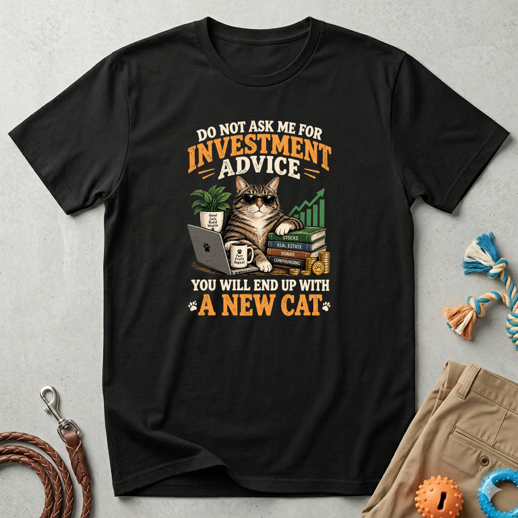 Cat Investor T-Shirt — "Do Not Ask Me for Investment Advice (You Will End Up With a New Cat)"
