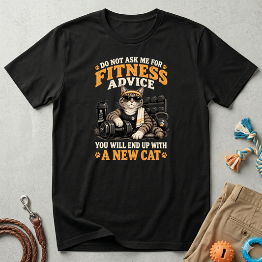 Fitness Advice Cat T-Shirt — "Do Not Ask Me for Fitness Advice" Funny Workout Tee