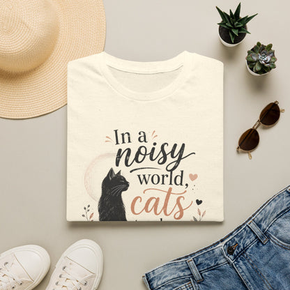 Cat Lover T‑Shirt — "In a Noisy World, Cats Teach Us Quiet Love"