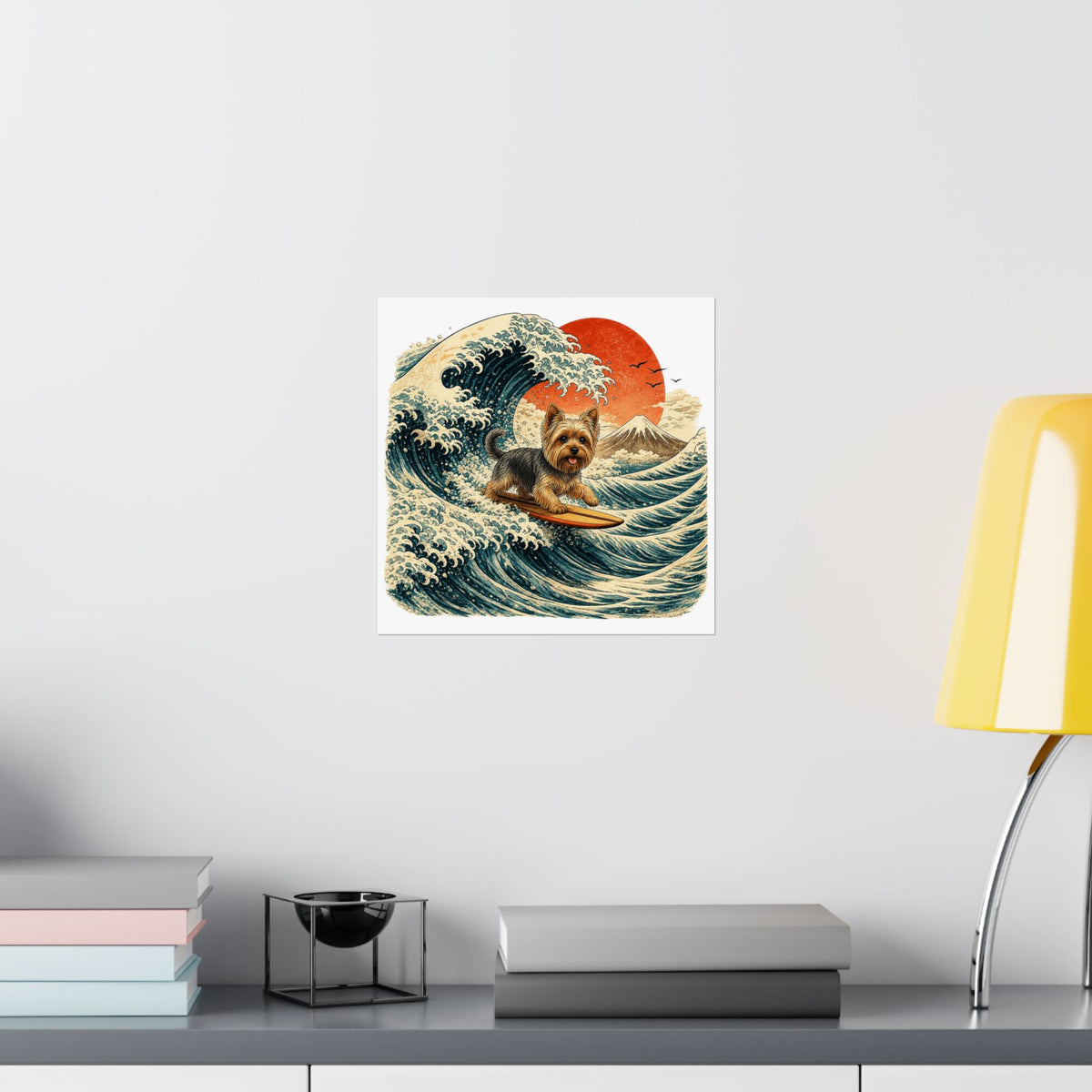 Surfing Yorkie Poster — Vintage Wave Art Matte Vertical Print