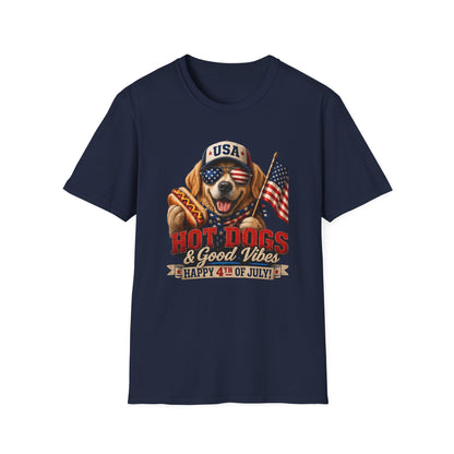 4th of July Dog T-Shirt — "Hot Dogs & Good Vibes" USA Flag Tee