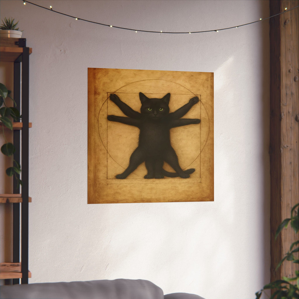 Vitruvian Black Cat Poster — Vintage Anatomy Art Print