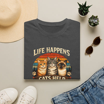 Life Happens Cats Help T-Shirt — Vintage Cat Lover Tee