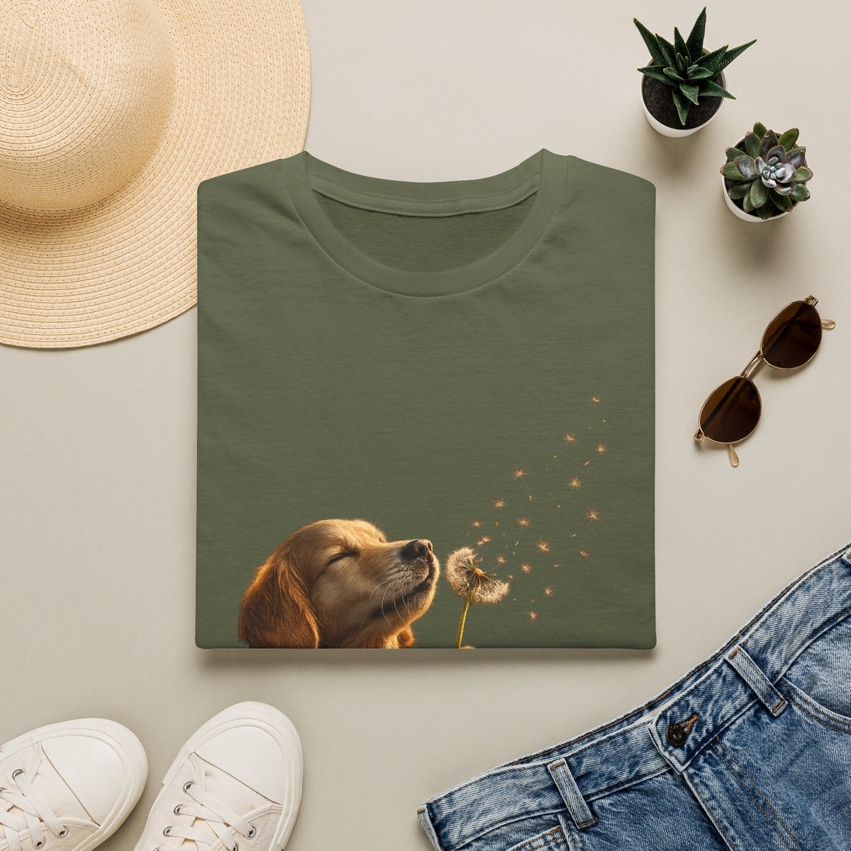 Puppy & Dandelion T-Shirt — Cute Dog Blowing Dandelion Graphic Tee