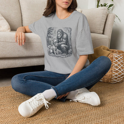 Bigfoot & Dog Graphic T-Shirt — Retro Wilderness Sasquatch Design