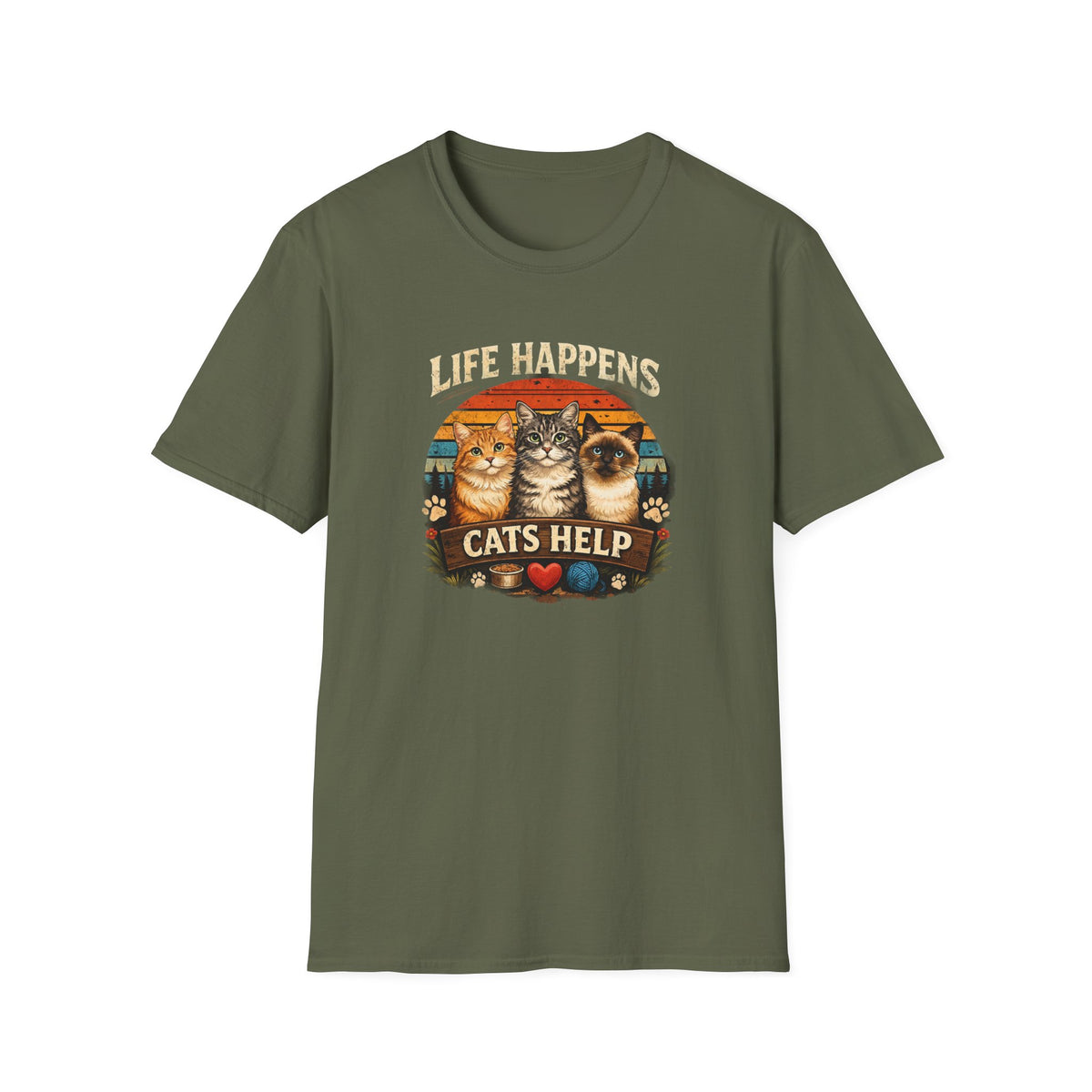 Life Happens Cats Help T-Shirt — Vintage Cat Lover Tee
