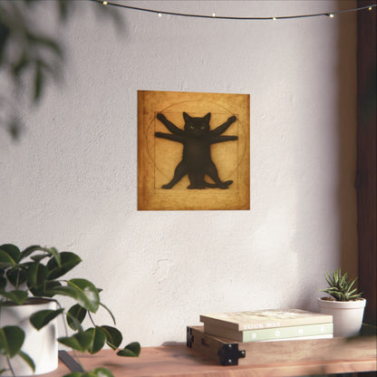 Vitruvian Black Cat Poster — Vintage Anatomy Art Print