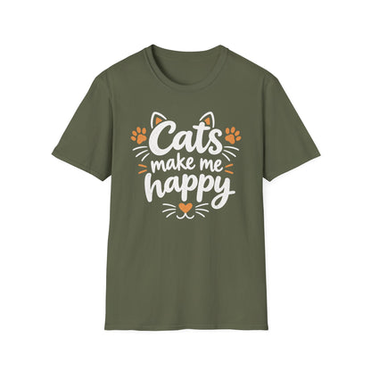 Cats make me happy T‑Shirt – Cute Paw Print & Heart Graphic Tee