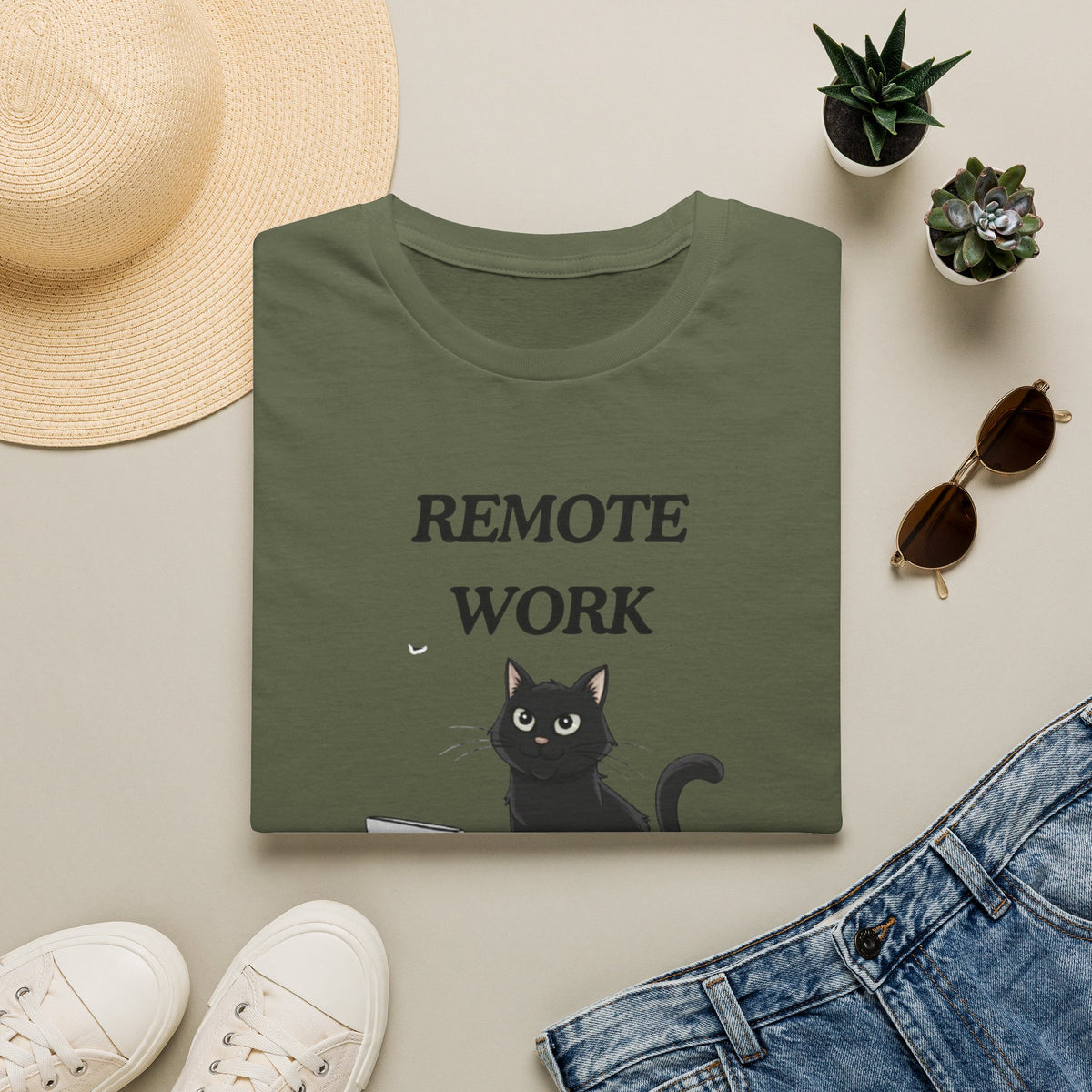 Remote Work Assistant T-Shirt — Cute Black Cat Laptop Tee for WFH